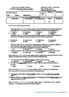 Đề kiểm tra lần 2 môn Tiếng Anh Lớp 11 - Mã đề 321 - Năm học 2019-2020 - Trường THPT Nguyễn Anh Ninh